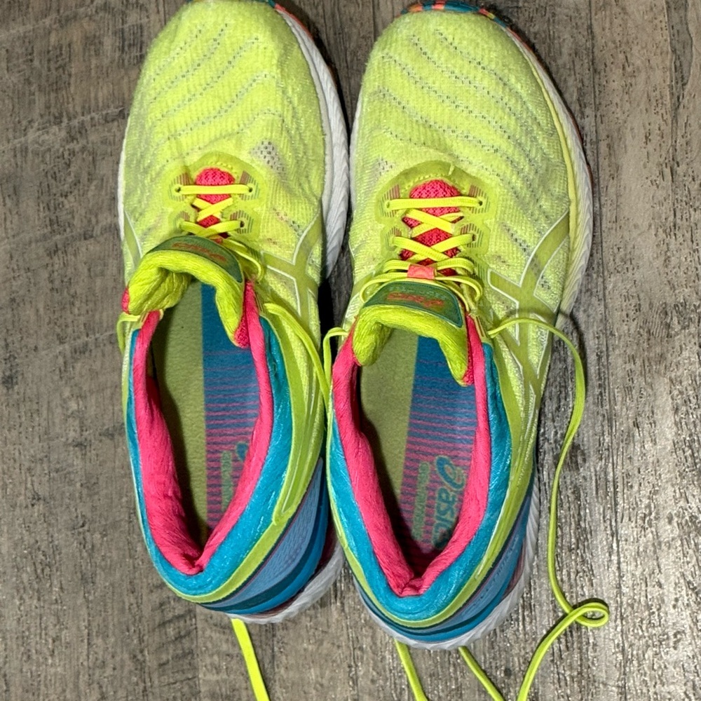 Asics Bright Yellow Sneakers with Pink and Blue Accents